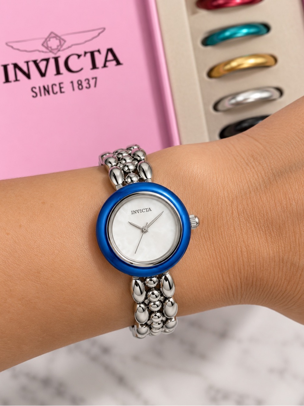 Invicta Angel Women’s Silver Watch 33mm w/ 6 Interchangeable Bezels NWT